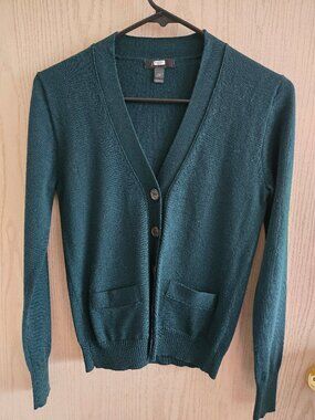 J Crew green wool cardigan sweater xxs